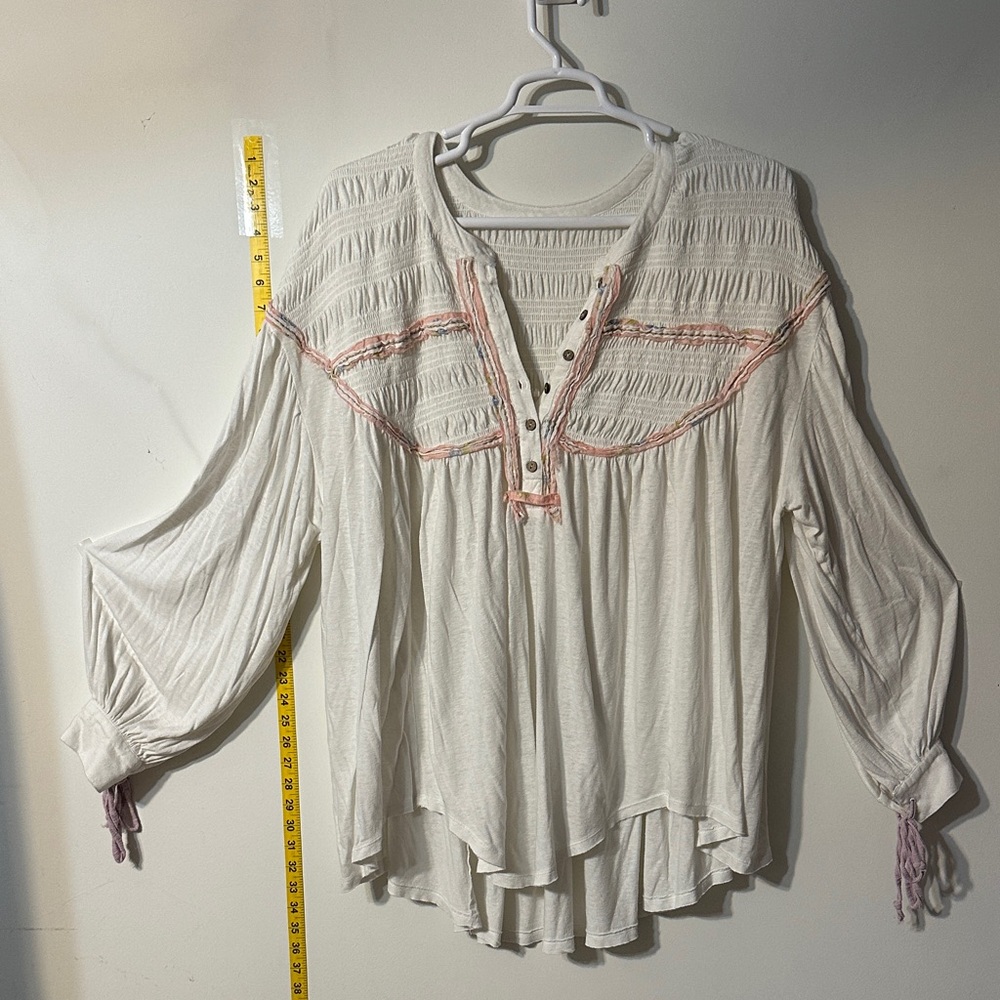 Free People Ivory Blouse with Pink Trim